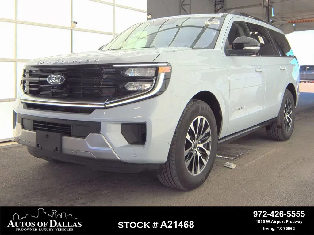 Silver 2025 Ford Expedition Platinum NAV,CAM,PANO,CLMT STS,BLIND SPOT,3RD ROW for sale in Irving, TX