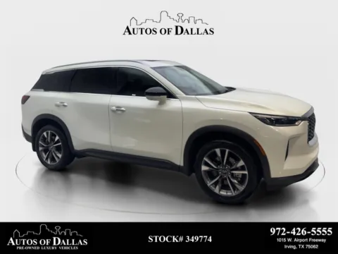 White 2023 INFINITI QX60 LUXE NAV,CAM,SUNROOF,HTD STS,BLIND SPOT,3RD ROW for sale in Irving, TX