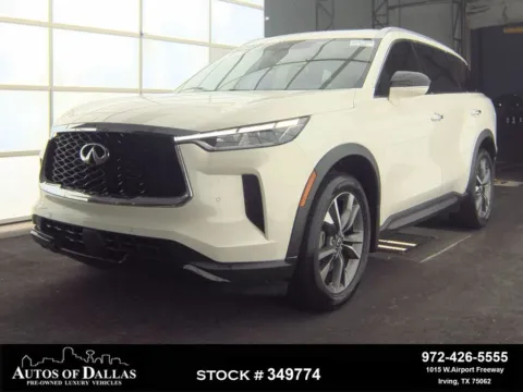White 2023 INFINITI QX60 LUXE NAV,CAM,SUNROOF,HTD STS,BLIND SPOT,3RD ROW for sale in Irving, TX