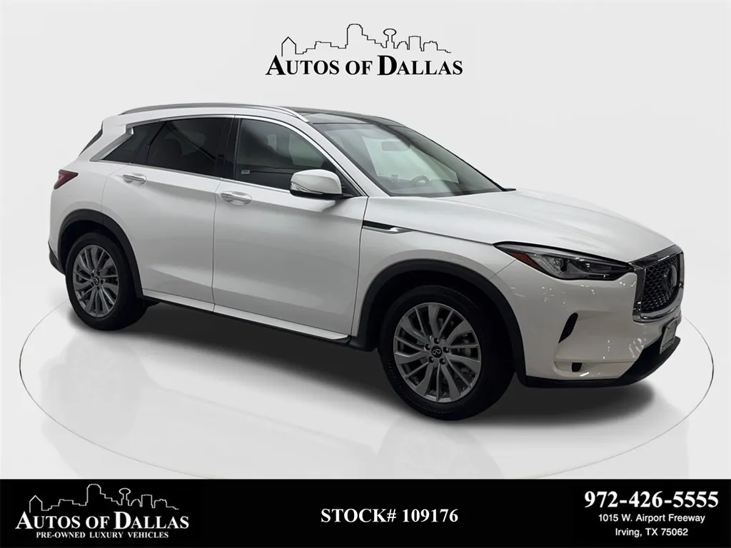White 2024 INFINITI QX50 LUXE CAM,PANO,HTD STS,BLIND SPOT,19" WLS for sale in Irving, TX