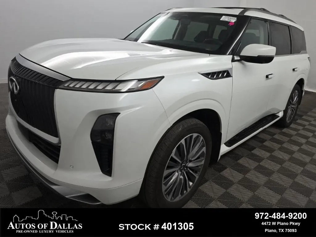 White 2025 INFINITI QX80 SENSORY NAV,CAM,SUNROOF,HTD STS,BLIND SPOT,3RD ROW for sale in Plano, TX