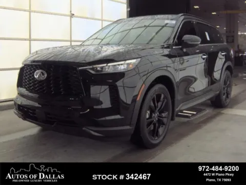 Black 2025 INFINITI QX60 LUXE NAV,CAM,SUNROOF,CLMT STS,BLIND SPOT,3RD ROW for sale in Plano, TX
