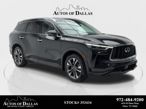 Black 2023 INFINITI QX60 LUXE NAV,CAM,SUNROOF,CLMT STS,BLIND SPOT,3RD ROW for sale in Plano, TX
