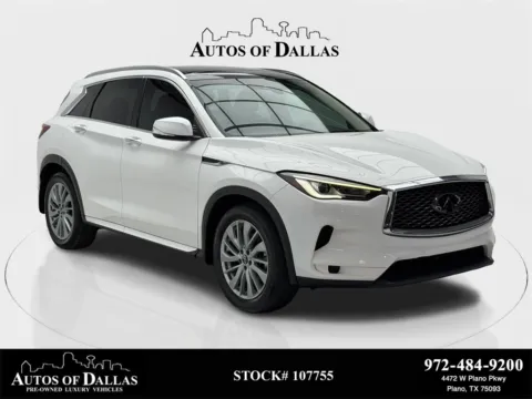 White 2023 INFINITI QX50 LUXE CAM,PANO,HTD STS,BLIND SPOT,3RD ROW for sale in Plano, TX