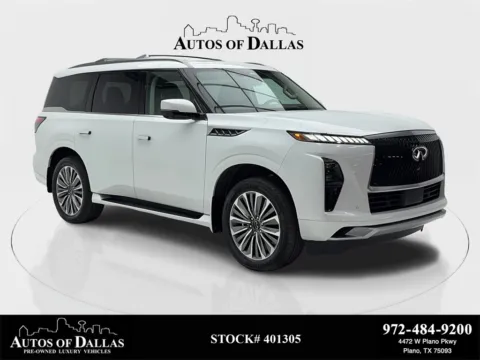White 2025 INFINITI QX80 SENSORY NAV,CAM,SUNROOF,HTD STS,BLIND SPOT,3RD ROW for sale in Plano, TX