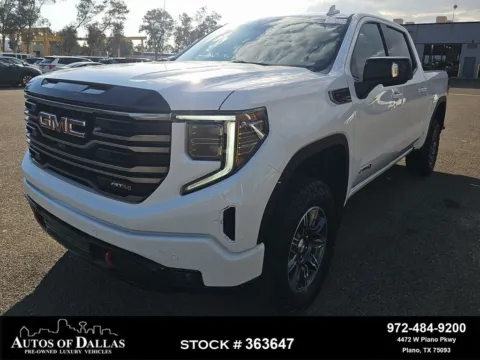 White 2025 GMC Sierra 1500 AT4 NAV,CAM,CLMT STS,BLIND SPOT,20" WLS for sale in Plano, TX