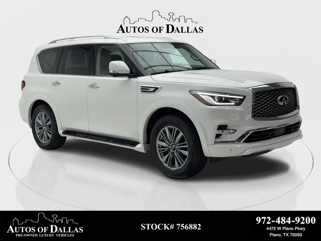 White 2023 INFINITI QX80 LUXE NAV,CAM,SUNROOF,HTD STS,BLIND SPOT,3RD ROW for sale in Plano, TX