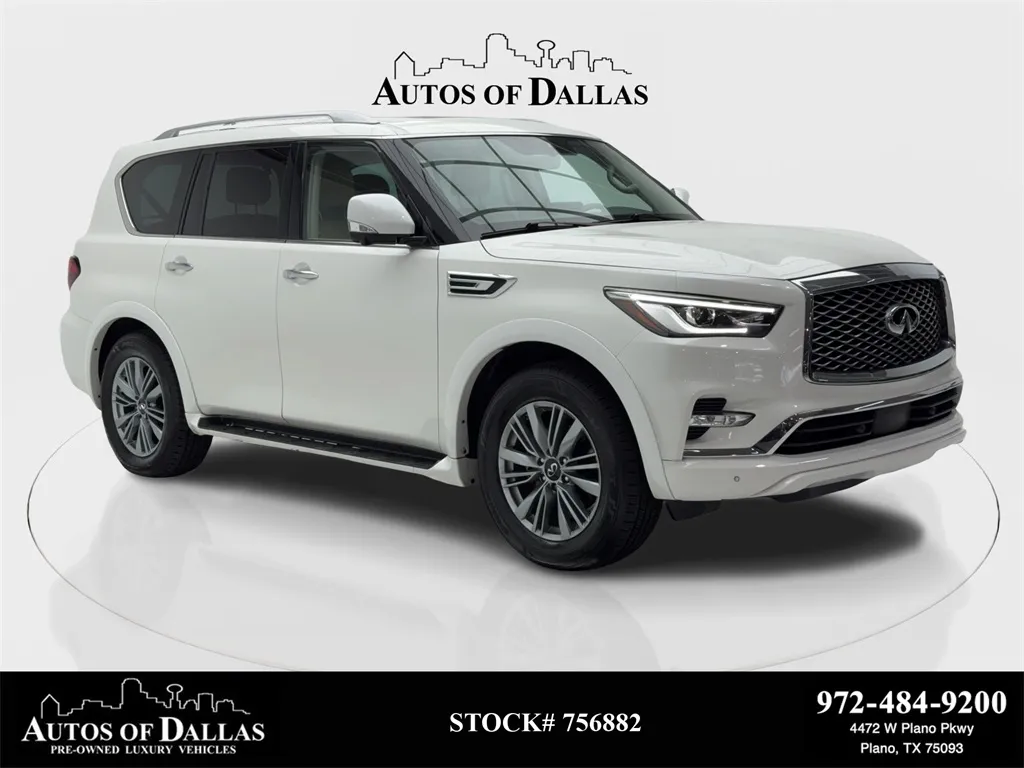White 2023 INFINITI QX80 LUXE NAV,CAM,SUNROOF,HTD STS,BLIND SPOT,3RD ROW for sale in Plano, TX