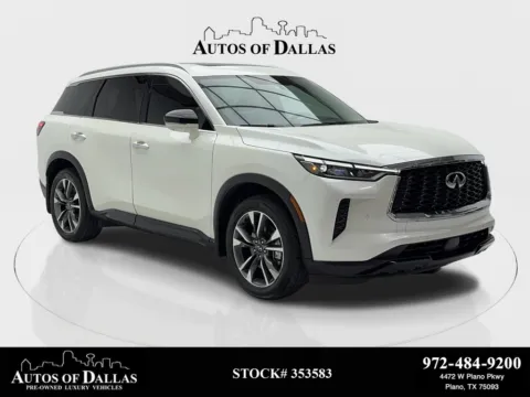 White 2023 INFINITI QX60 LUXE NAV,CAM,SUNROOF,CLMT STS,BLIND SPOT,3RD ROW for sale in Plano, TX