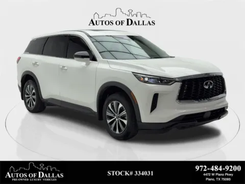 White 2024 INFINITI QX60 PURE CAM,SUNROOF,HTD STS,BLIND SPOT,3RD ROW for sale in Plano, TX