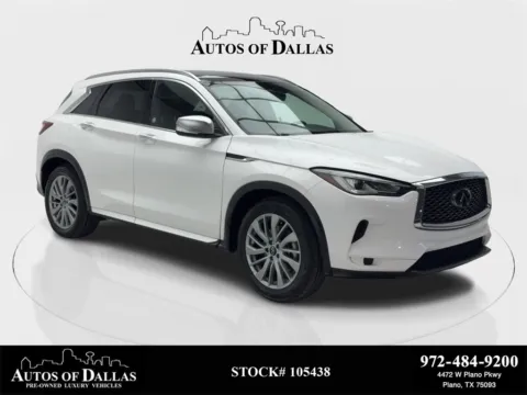 White 2024 INFINITI QX50 LUXE CAM,PANO,HTD STS,BLIND SPOT,19" WLS for sale in Plano, TX