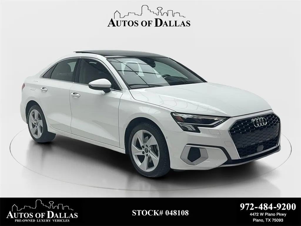 White 2023 Audi A3 40 Premium CAM,PANO,HTD STS,BLIND SPOT,18" WLS for sale in Plano, TX