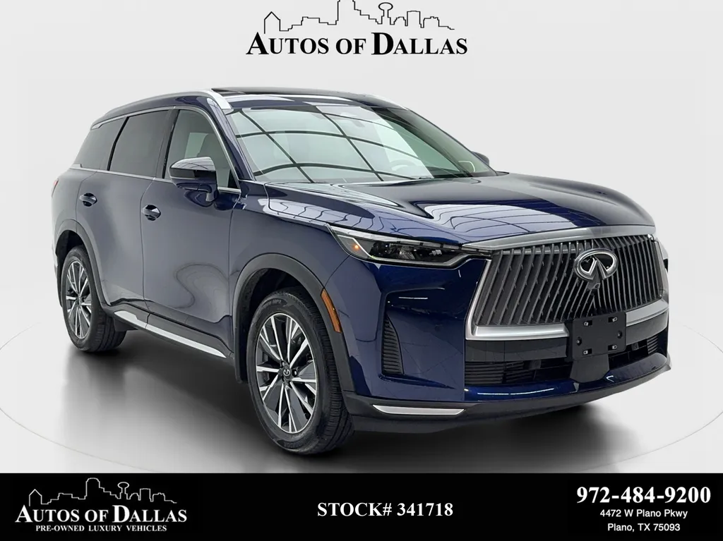 Blue 2026 INFINITI QX60 LUXE NAV,CAM,SUNROOF,CLMT STS,BLIND SPOT,3RD ROW for sale in Plano, TX