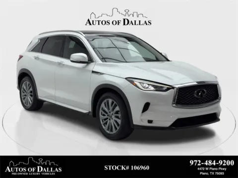 White 2024 INFINITI QX50 LUXE CAM,PANO,HTD STS,BLIND SPOT,19" WLS for sale in Plano, TX