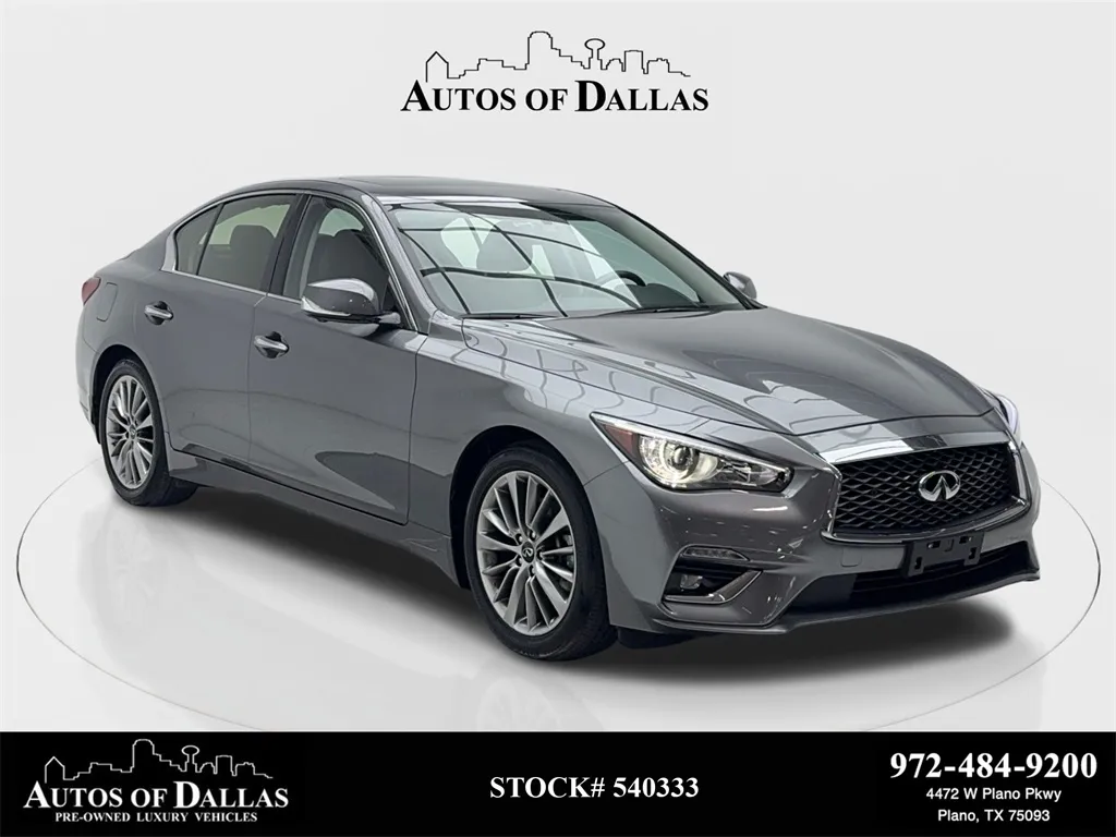 Gray 2023 INFINITI Q50 LUXE CAM,SUNROOF,HTD STS,BLIND SPOT,18" WLS for sale in Plano, TX