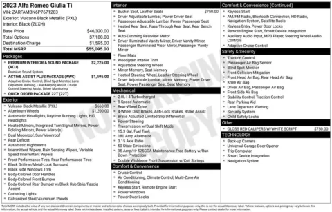 Photos of 2023 Alfa Romeo Giulia Ti for sale in Mooresville, NC at Pinnacle Motor Company LKN