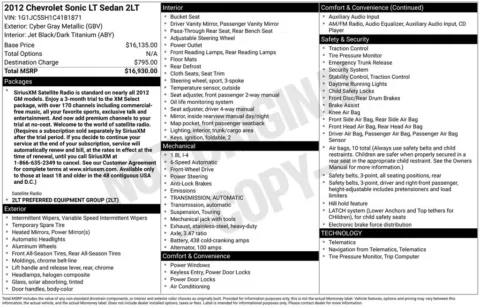 Photos of 2012 Chevrolet Sonic 2LT for sale in Mooresville, NC at Pinnacle Motor Company LKN