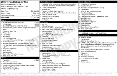 Photos of 2021 Toyota Highlander XLE for sale in Mooresville, NC at Pinnacle Motor Company LKN