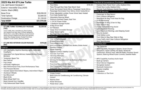 Photos of 2025 Kia K4 GT-Line Turbo for sale in Mooresville, NC at Pinnacle Motor Company LKN