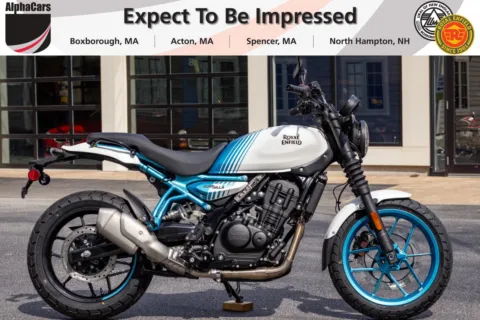 Photos of 2026 Royal Enfield Guerrilla 450 Brava Blue for sale in Boxborough, MA at Boxborough Showroom & Service Center