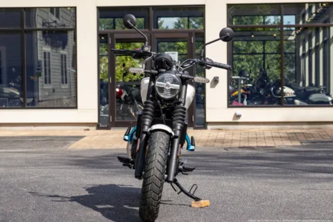 Another view of 2026 Royal Enfield Guerrilla 450 Brava Blue for sale in Boxborough, MA at Boxborough