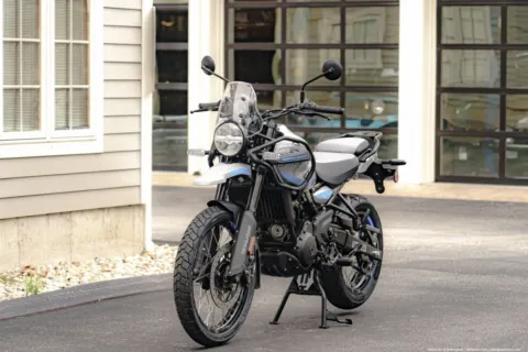 Another view of 2026 Royal Enfield Himalayan 450 Slate Poppy Blue for sale in Boxborough, MA at Boxborough