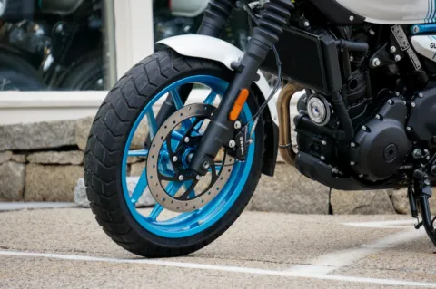 Another view of 2026 Royal Enfield Guerrilla 450 Brava Blue for sale in North Hampton, NH at North Hampton