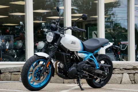 Another view of 2026 Royal Enfield Guerrilla 450 Brava Blue for sale in North Hampton, NH at North Hampton Showroom