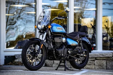 Another view of 2023 Royal Enfield Meteor 350 Supernova Blue for sale in Boxborough, MA at Boxborough Showroom & Service Center
