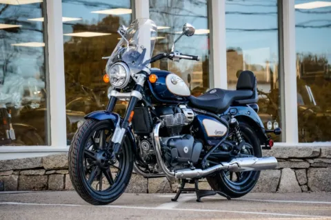 Another view of 2026 Royal Enfield Super Meteor 650 Celestial Blue for sale in Spencer, MA at Spencer Showroom
