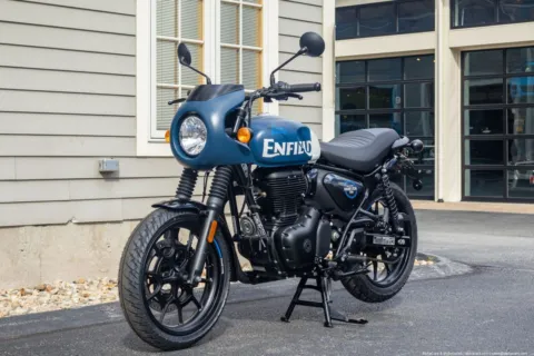 Another view of 2024 Royal Enfield Hunter 350 Rebel Blue Cafe for sale in Spencer, MA at Spencer