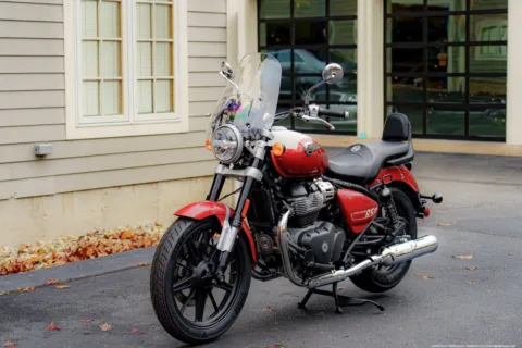 Another view of 2024 Royal Enfield Super Meteor 650 Celestial Red for sale in Spencer, MA at Spencer Showroom