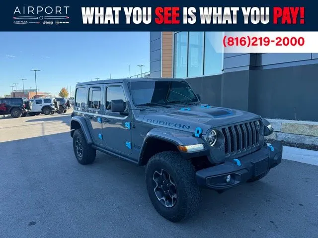 Used 2022 Jeep Wrangler Unlimited Rubicon 4XE with VIN 1C4JJXR63NW111390 for sale in Kansas City