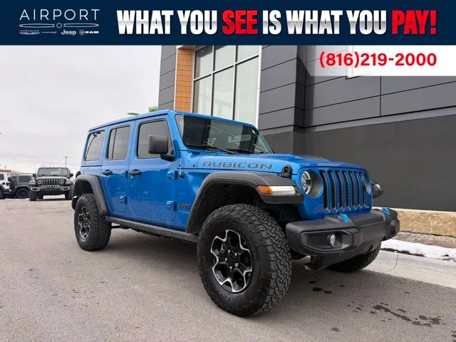 Used 2022 Jeep Wrangler Unlimited Rubicon 4XE with VIN 1C4JJXR62NW153209 for sale in Kansas City