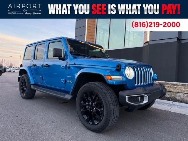Used 2021 Jeep Wrangler Unlimited Sahara 4XE with VIN 1C4JJXP69MW860177 for sale in Kansas City