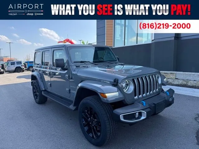 Used 2022 Jeep Wrangler Unlimited Sahara 4XE with VIN 1C4JJXP64NW121414 for sale in Kansas City