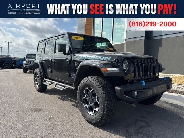 Used 2022 Jeep Wrangler Unlimited Rubicon 4XE with VIN 1C4JJXR60NW215142 for sale in Kansas City