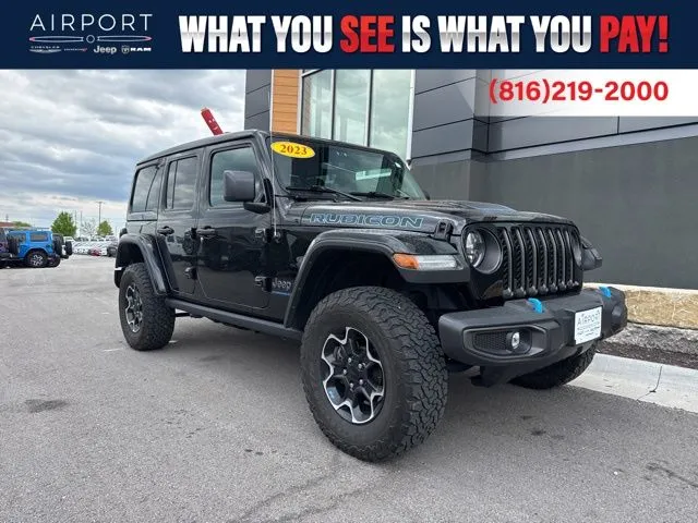 Used 2023 Jeep Wrangler 4xe Rubicon 4XE with VIN 1C4JJXR63PW608409 for sale in Kansas City