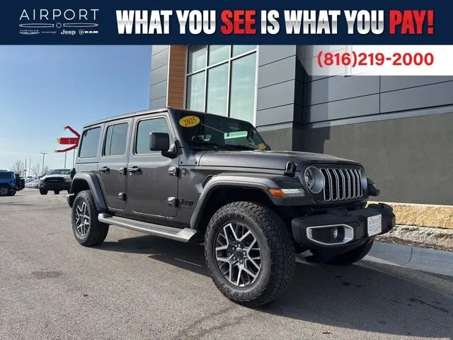 Used 2025 Jeep Wrangler 4-Door Sahara with VIN 1C4PJXEG4SW655823 for sale in Kansas City