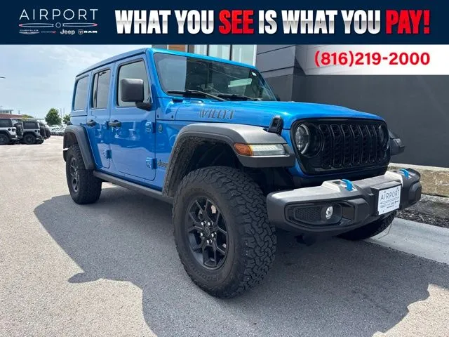 Used 2024 Jeep Wrangler 4xe Willys 4XE with VIN 1C4RJXN63RW121156 for sale in Kansas City
