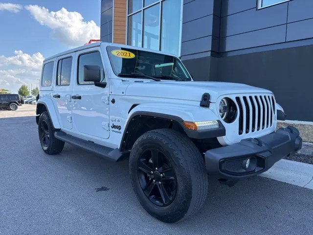 Used 2021 Jeep Wrangler Unlimited Sahara Altitude with VIN 1C4HJXEG9MW666145 for sale in Kansas City