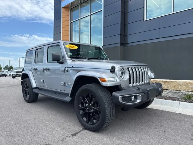 Used 2021 Jeep Wrangler Unlimited Sahara 4XE with VIN 1C4JJXP68MW727815 for sale in Kansas City