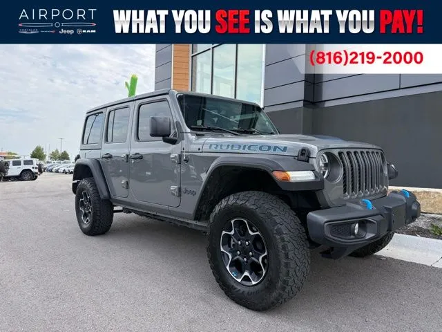 Used 2022 Jeep Wrangler Unlimited Rubicon 4XE with VIN 1C4JJXR63NW152831 for sale in Kansas City