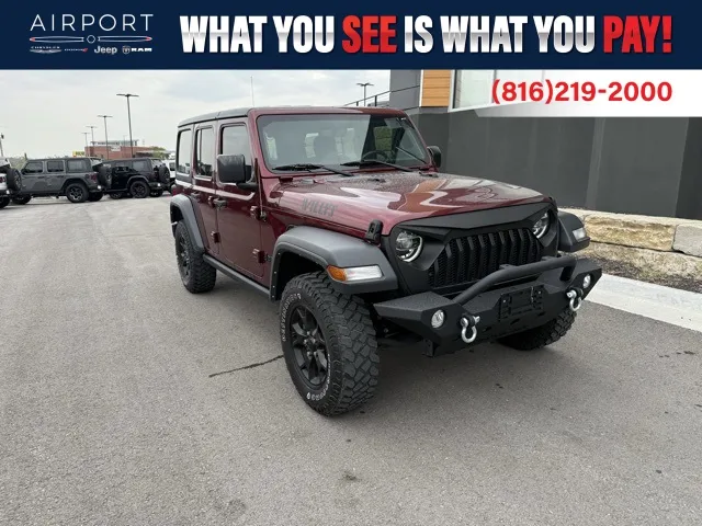 Used 2021 Jeep Wrangler Unlimited Willys with VIN 1C4HJXDN7MW628350 for sale in Kansas City