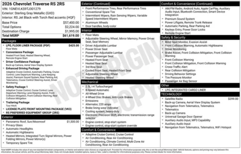 Photos of 2026 Chevrolet Traverse RS for sale in Atlantic, IA at Gregg Young Automotive of Atlantic - Chevrolet GMC