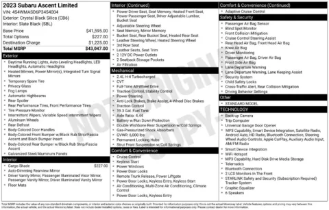 Photos of 2023 Subaru Ascent Limited for sale in Newton, IA at Gregg Young Chevrolet Newton