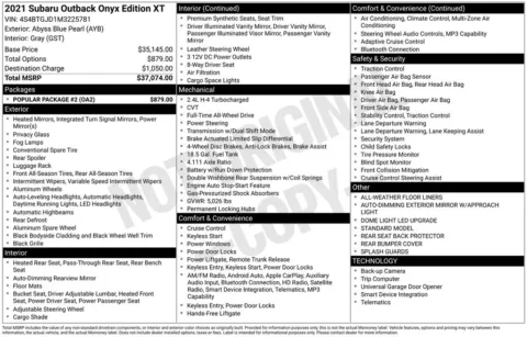 Photos of 2021 Subaru Outback Onyx Edition XT for sale in Norwalk, IA at Gregg Young Chevrolet of Norwalk