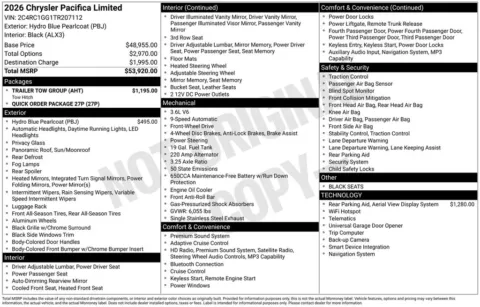 Photos of 2026 Chrysler Pacifica Limited for sale in Abrams, WI at Gregg Young Abrams Chrysler Dodge Jeep Ram