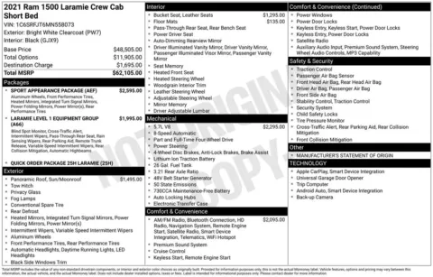 Photos of 2021 Ram 1500 Laramie for sale in Abrams, WI at Gregg Young Abrams Chrysler Dodge Jeep Ram