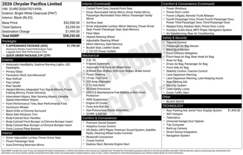 Photos of 2026 Chrysler Pacifica Limited for sale in Abrams, WI at Gregg Young Abrams Chrysler Dodge Jeep Ram